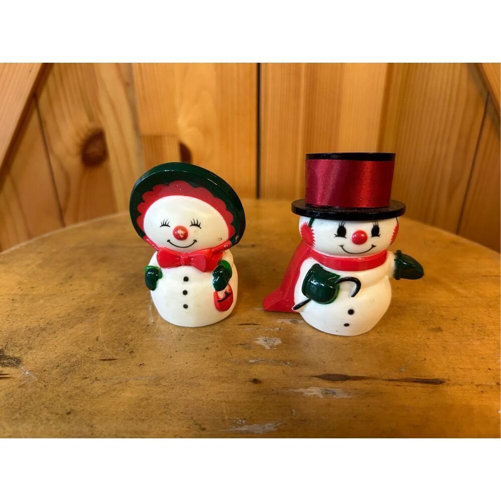 Vintage Hallmark Mr. Mrs. Snowman Salt And Pepper Shakers Happy & Merry (8797)